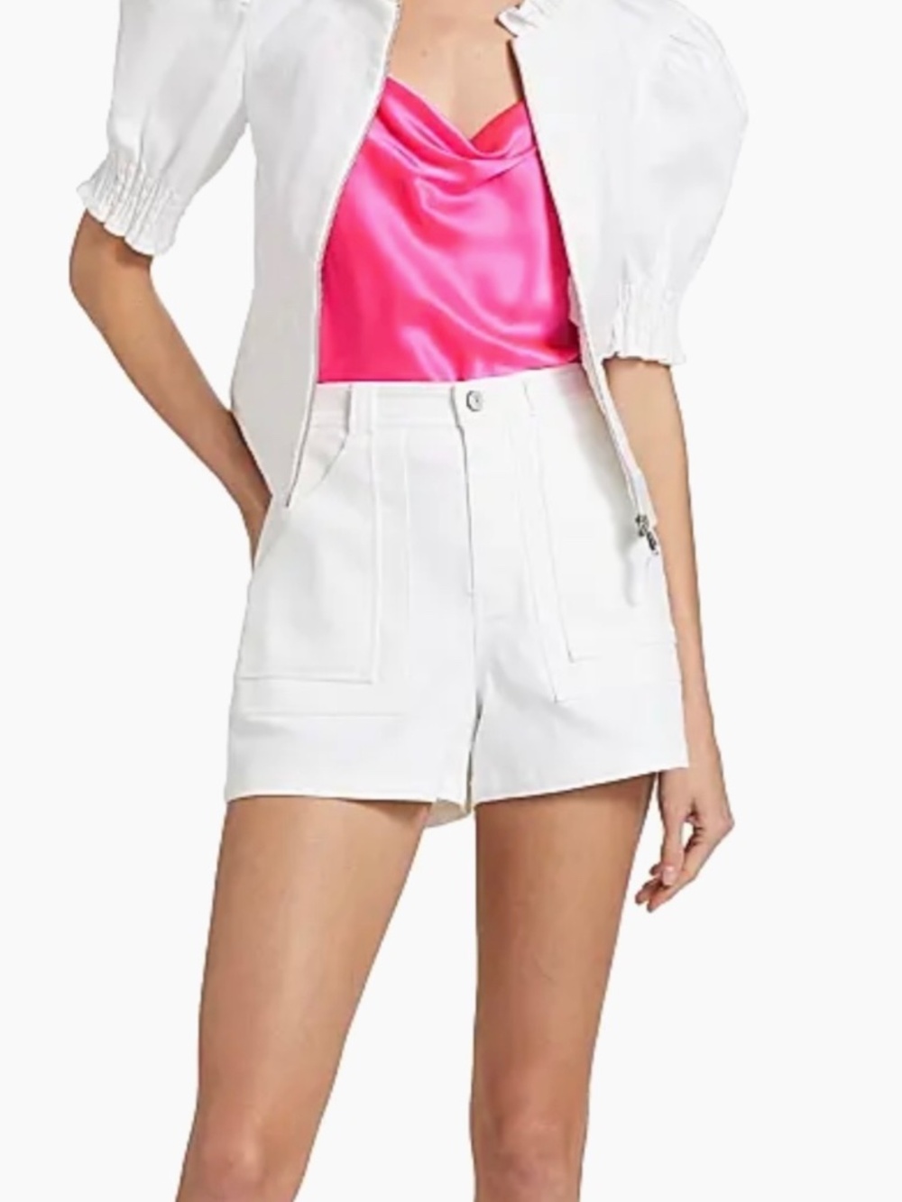 Cing à Sept Sanam Twill Cotton High Rise Shorts White SZ 16